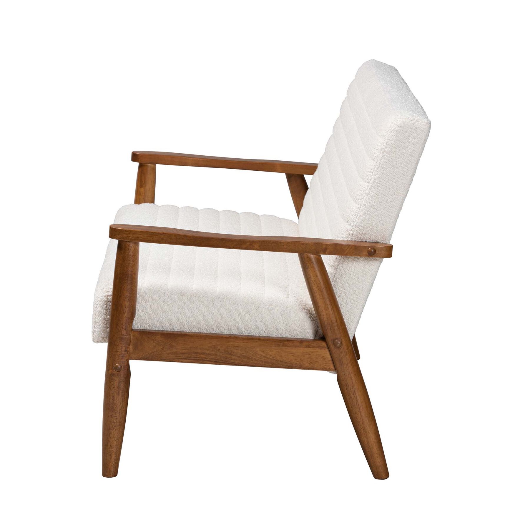 Stratton Mid-Century Modern Cream Boucle Fabric And Walnut Brown Finished Wood Loveseat, , alternate image number 2