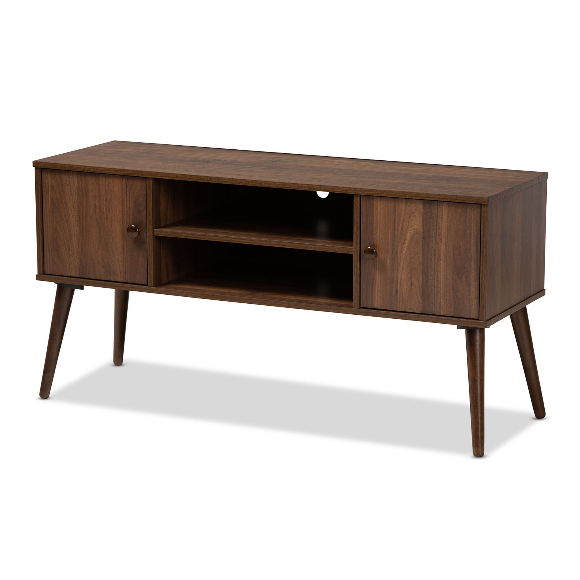 Alard Mid-Century Modern Walnut Brown Finished 2-Door Wood TV Stand, WALNUT, alternate image number 2