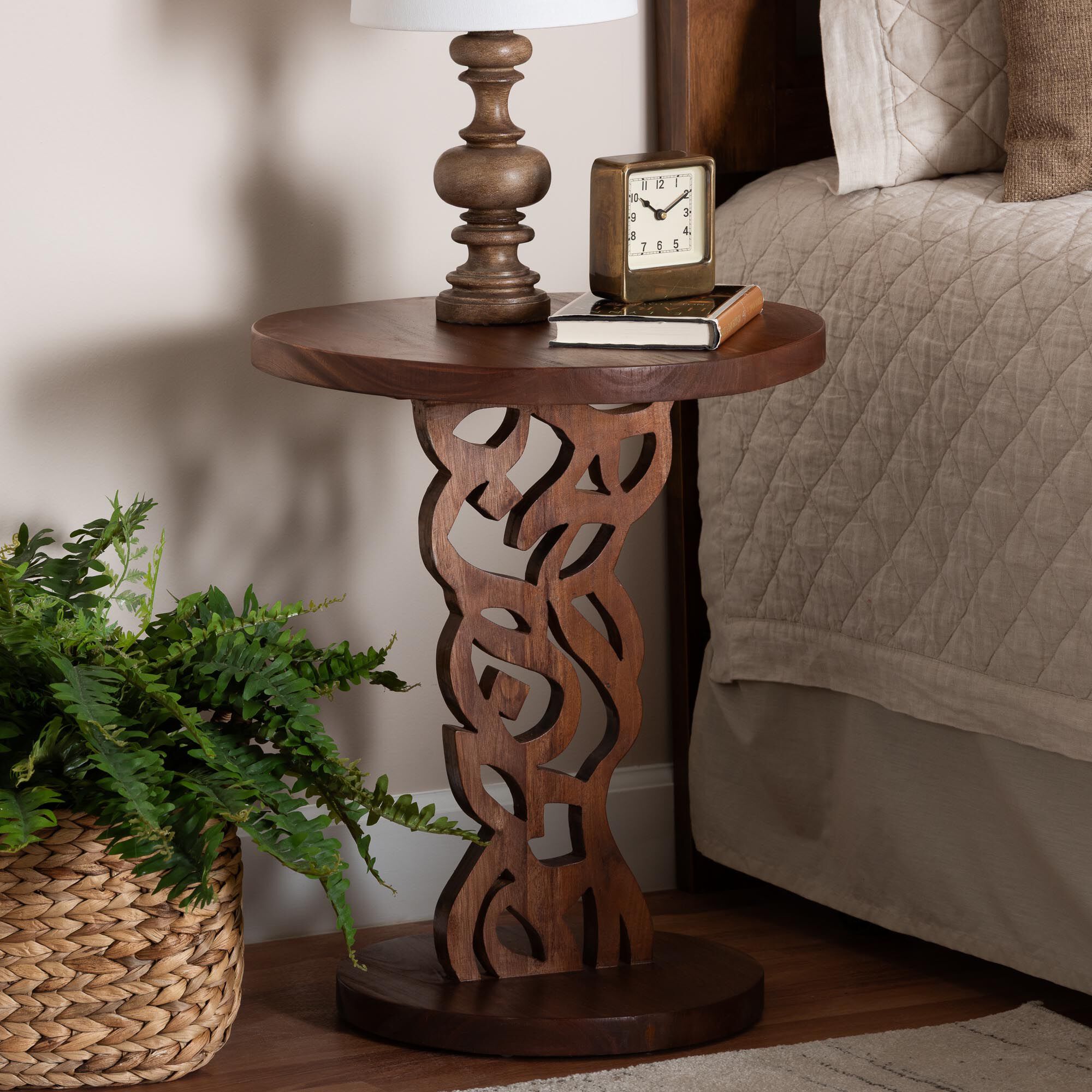 Donna Nightstand with Pedestal Base, BROWN, hi-res image number 0