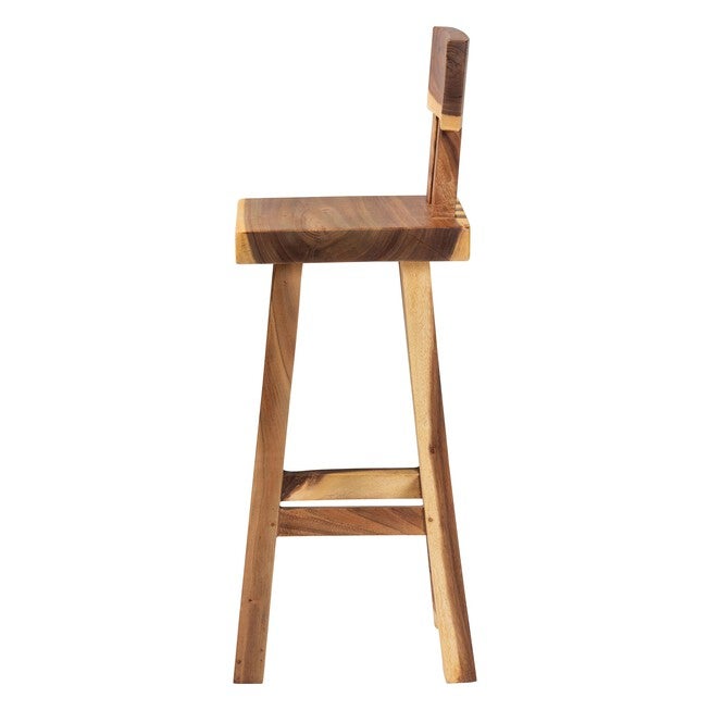 Luli Suar Wood Bar Stool - Handcrafted Solid Wood Stool with Backrest, BROWN, alternate image number 3