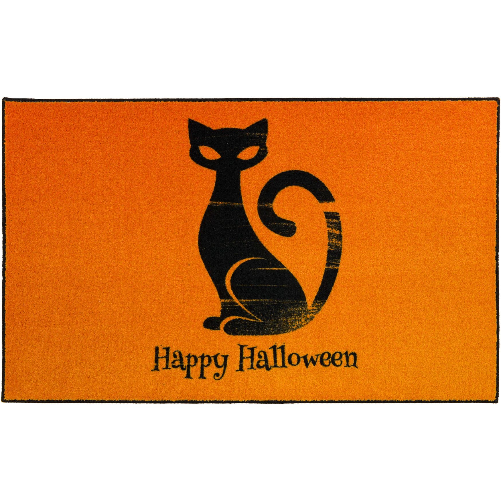 Happy Cat Orange Kitchen Rug, ORANGE, hi-res image number 0