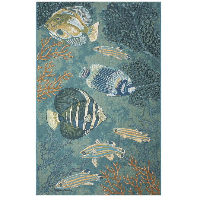 Marina Fish Indoor/Outdoor Area Rug Aqua | Brylane Home