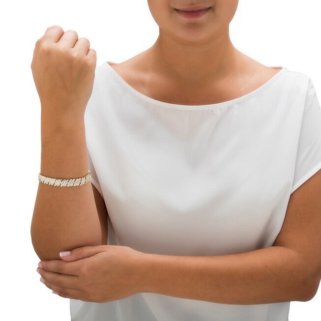 Yellow Gold Plated S Link Tennis Bracelet (10mm), Genuine Diamond Accent 8 inches, , alternate image number 2