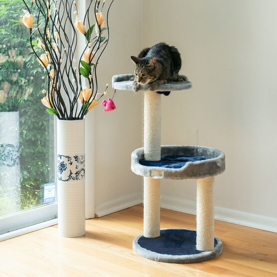 Three-Level Compact Real Wood Cat Scratcher With Perch, , on-hover image number null
