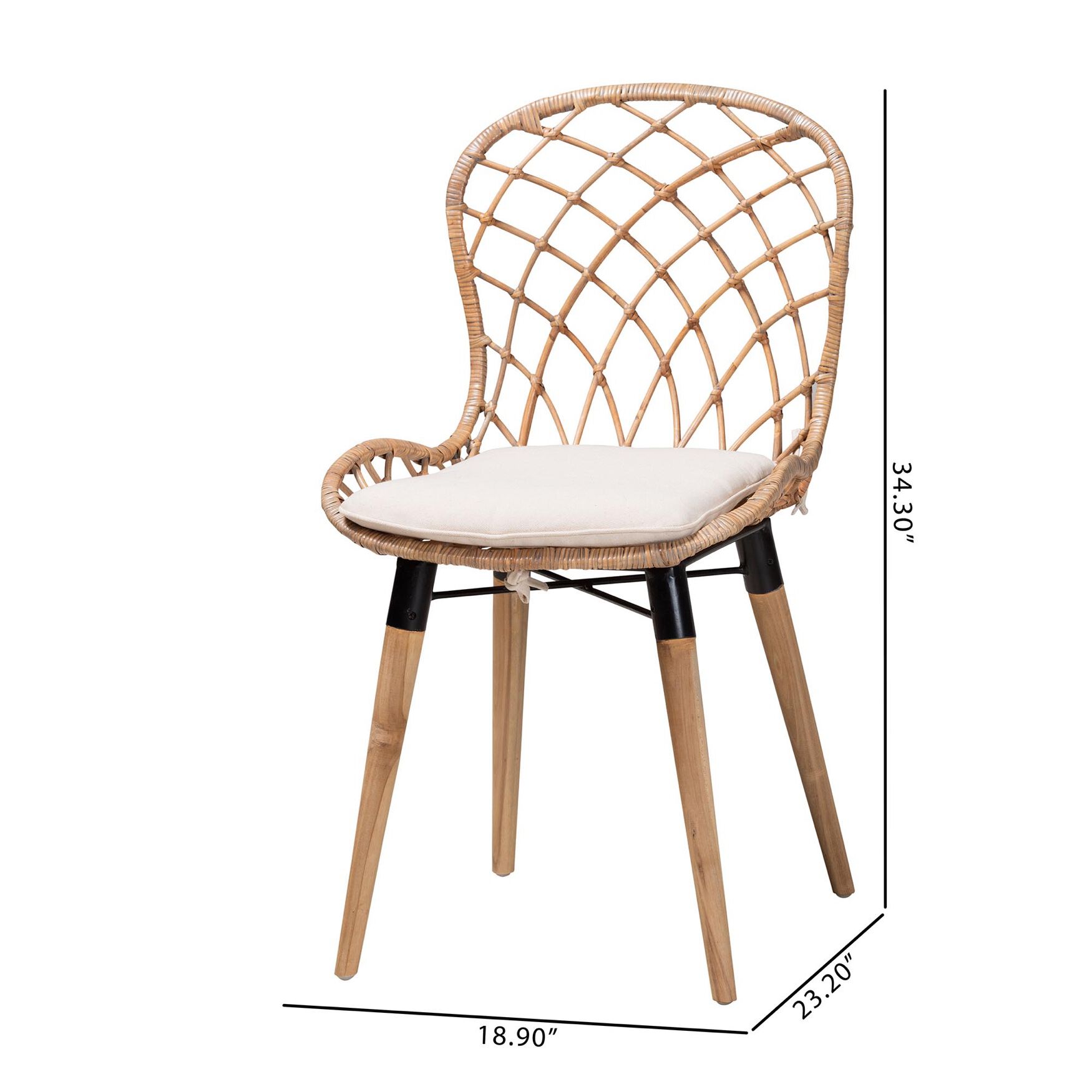 Sabelle Modern Bohemian Black Finished Rattan And Metal Dining Chair, , alternate image number 14