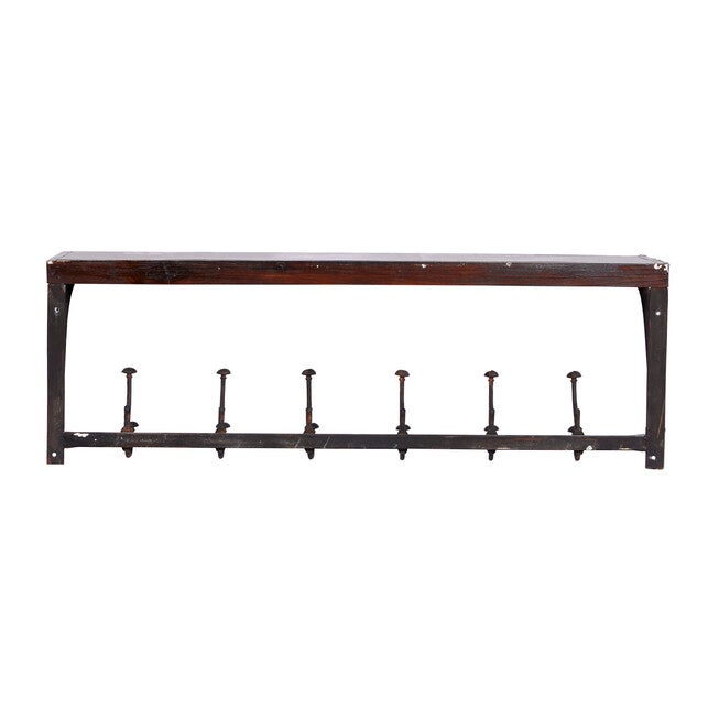 Brown Wood Industrial Wall Hooks With Shelf Wall Hook, , alternate image number 2