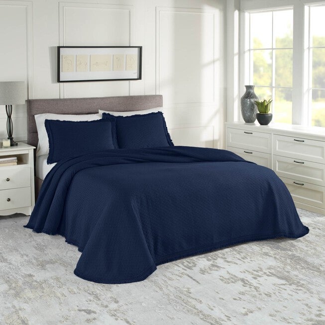 Woven Jacquard Bedspread Set, NAVY, hi-res image number 0