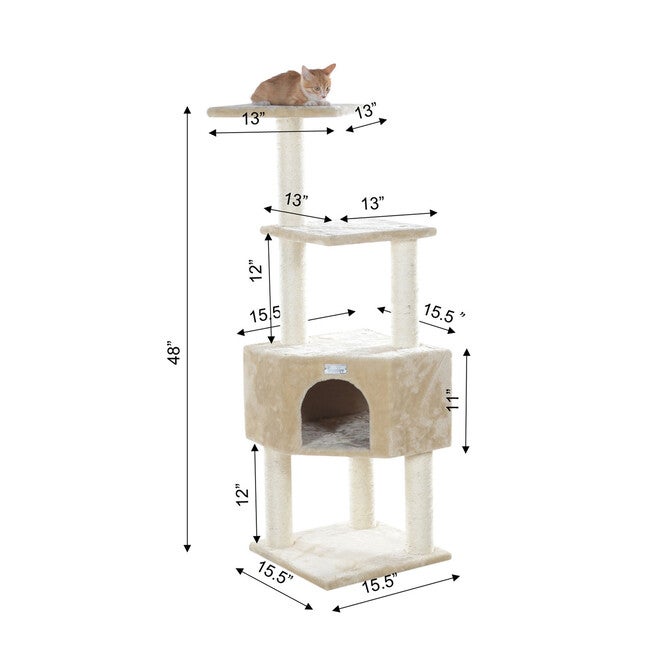 Gleepet 48 inches Real Wood Cat Tree With Perch And Playhouse, , alternate image number 4