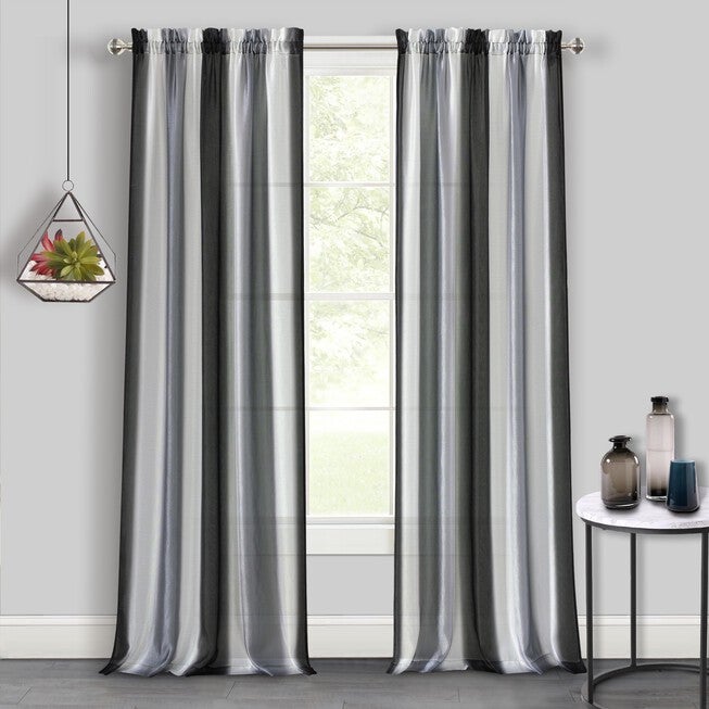 Spectrum Rod Pocket Window Curtain Panel, BLACK SILVER, hi-res image number 0