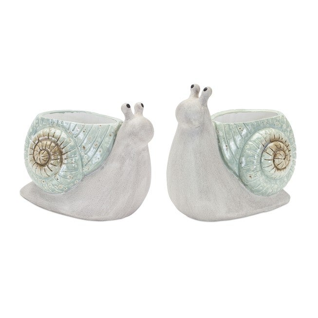 Snail Planter (Set of 2) 8.25 inchesL x 6.5 inchesH, 7.25 inchesL x 7 inchesH Terra Cotta, BLUE/GREY, hi-res image number null