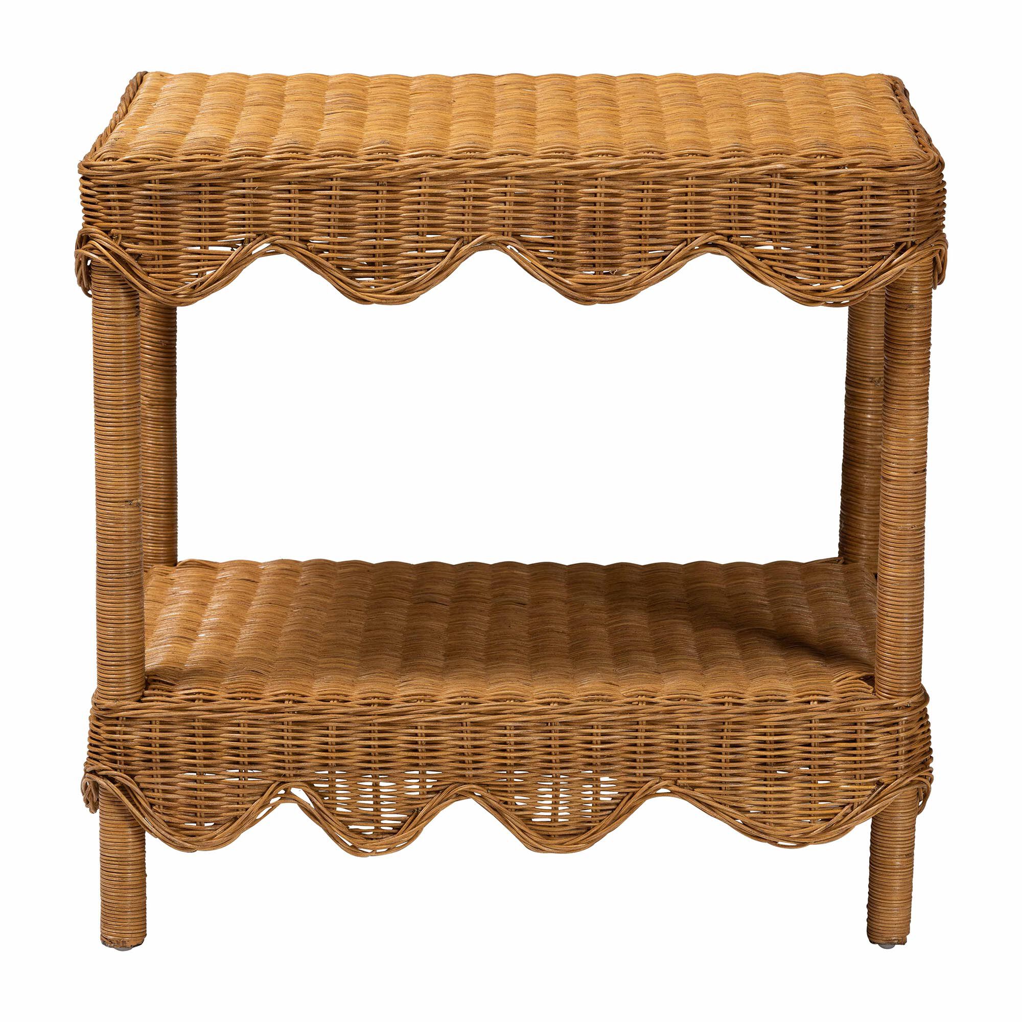 Oteria Bohemian Light Honey Scalloped Rattan Side Table, LIGHT, alternate image number 2