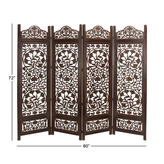 Brown Mango Wood Traditional Room Divider Screen, 72 " x 80 " x 1 ", , alternate image number null