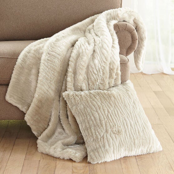 Textured Faux Fur Throw, GRAY Textured Faux Fur Throw, GRAY