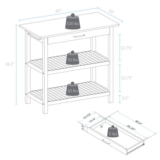 Kitchen Island with Solid Wood Top, , alternate image number null
