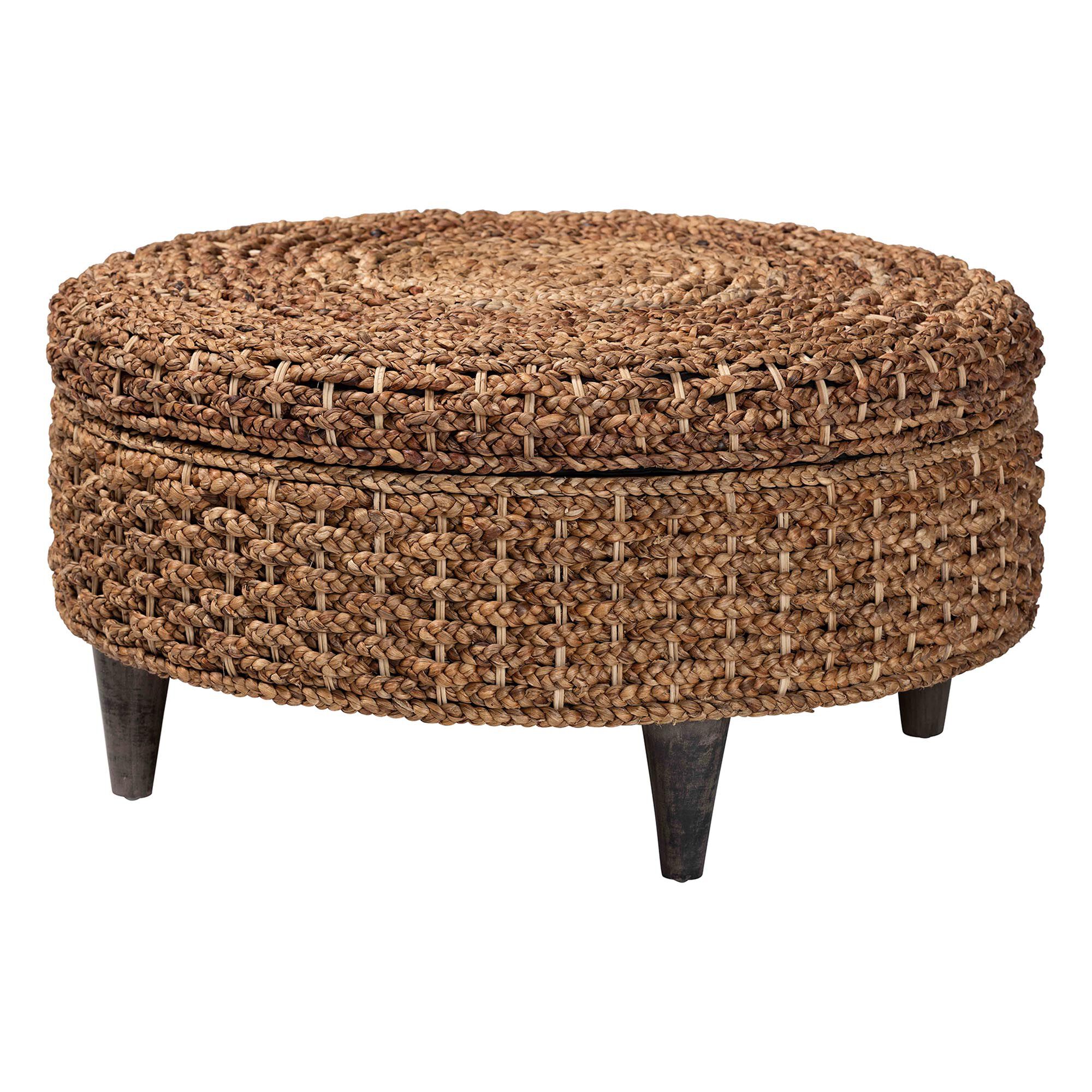 Bailey Handwoven Seagrass Storage Ottoman, Round, NATURAL BROWN, alternate image number 1