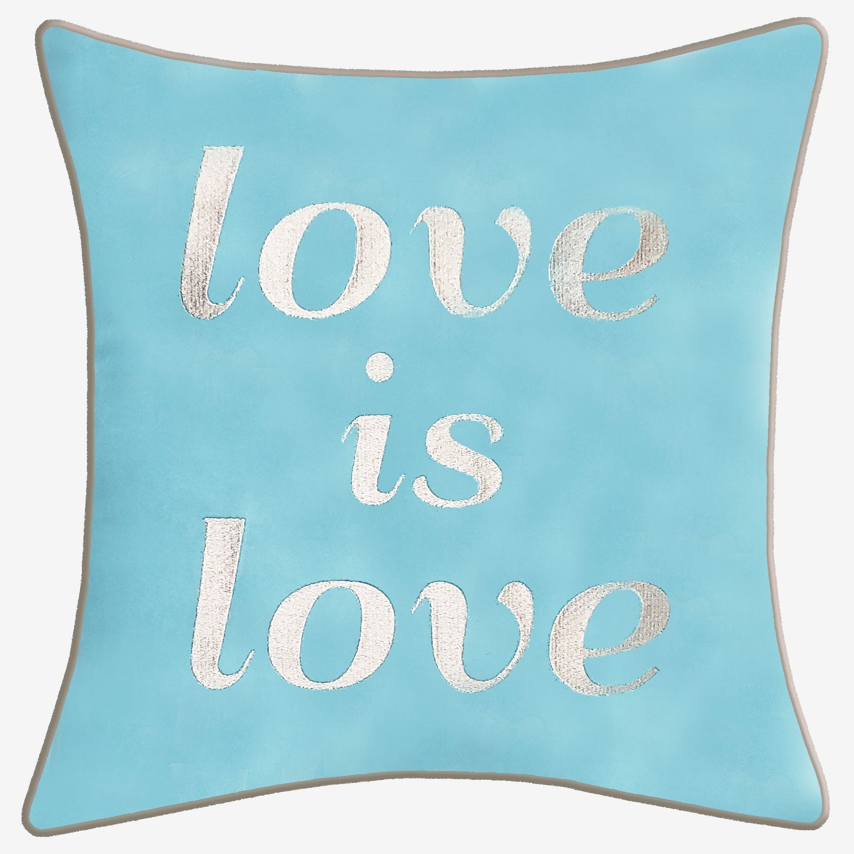 Embroidered "Love Is Love" Decorative Pillow, MINERAL BLUE, hi-res image number 0