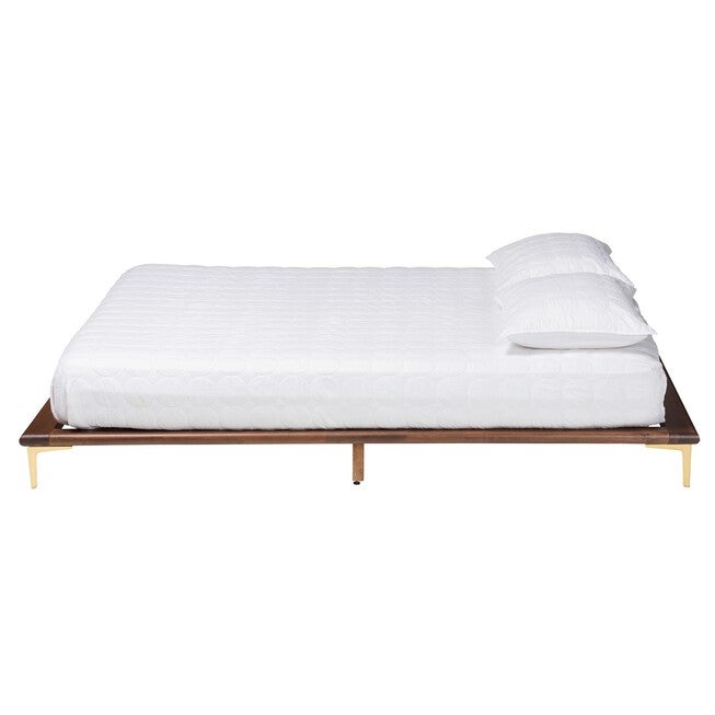 Channary Mid-Century Modern Transitional Walnut Brown Finished Wood And Gold Metal King Size Bed Frame, , on-hover image number 1