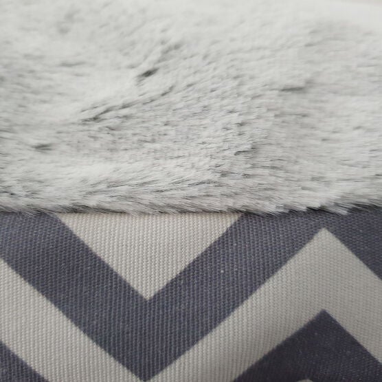 Chevron poly-cotton bolster with detachable faux fur cushion Medium Size, , alternate image number null