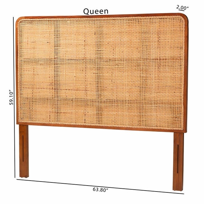 Caspia Bohemian Natural Rattan and Mahogany Wood Queen Size Headboard, LIGHT, alternate image number null