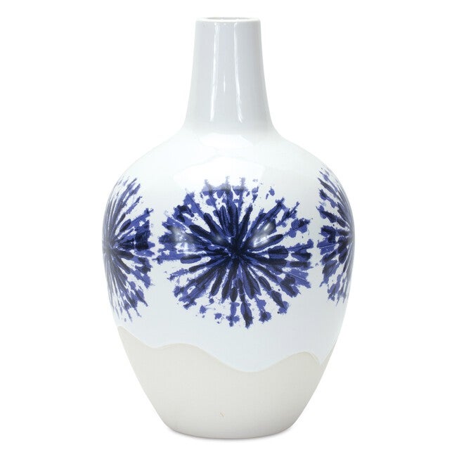 Vase 6.5 inchesD x 11 inchesH Ceramic, WHITE/BLUE, hi-res image number 0