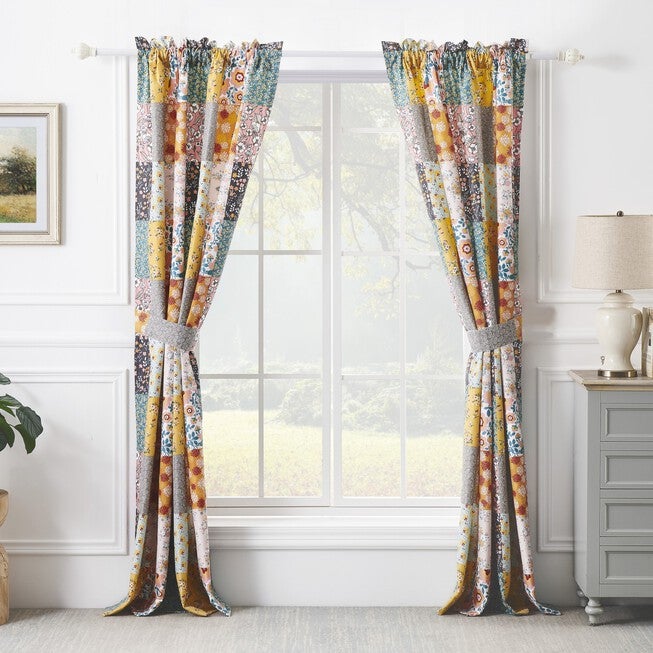 Greenland Home Fashions™ Carlie Window Curtain Panels, Set of 2, 84 inches, CALICO PATCHES, alternate image number 2