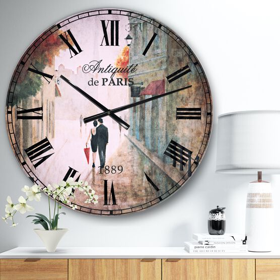 Paris Romance Couples Ii Traditional Wall Clock, GREY, hi-res image number null