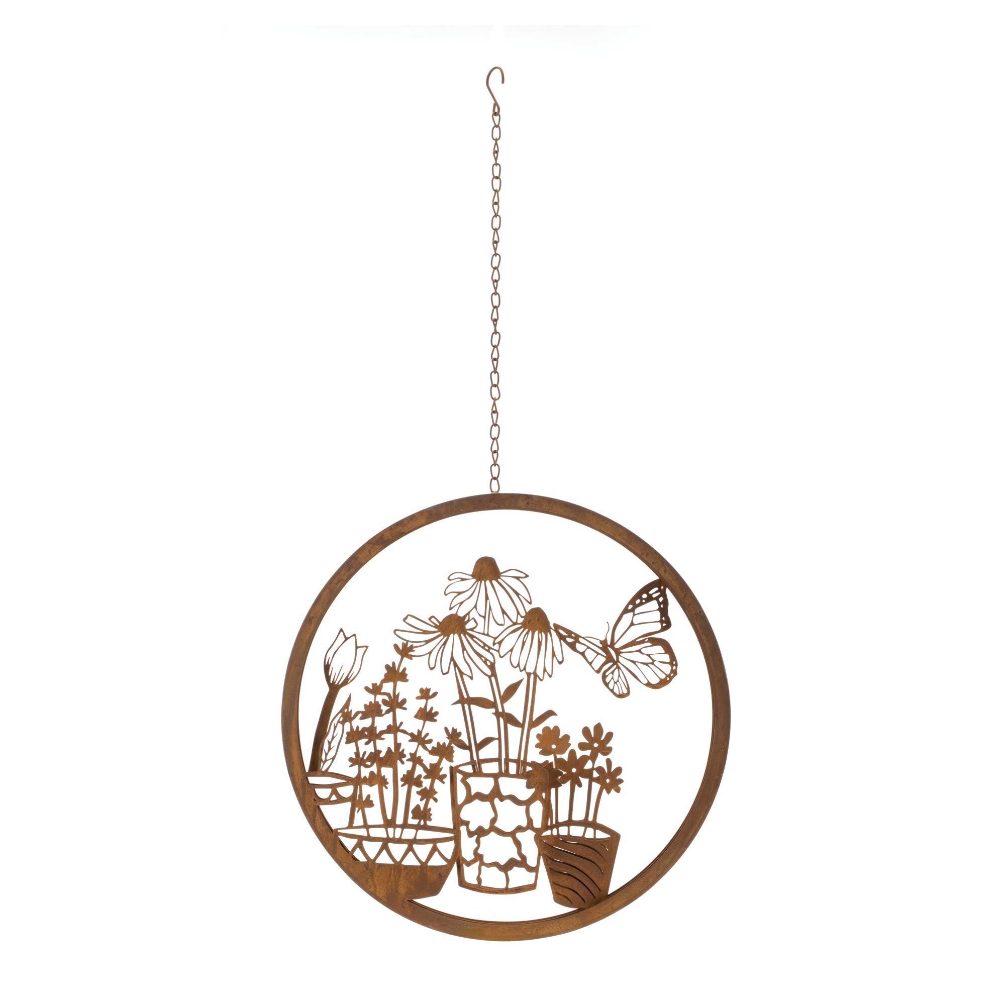 Layered Metal Butterfly Garden Wall Plaque 16 inchesD, BRONZE, hi-res image number 0