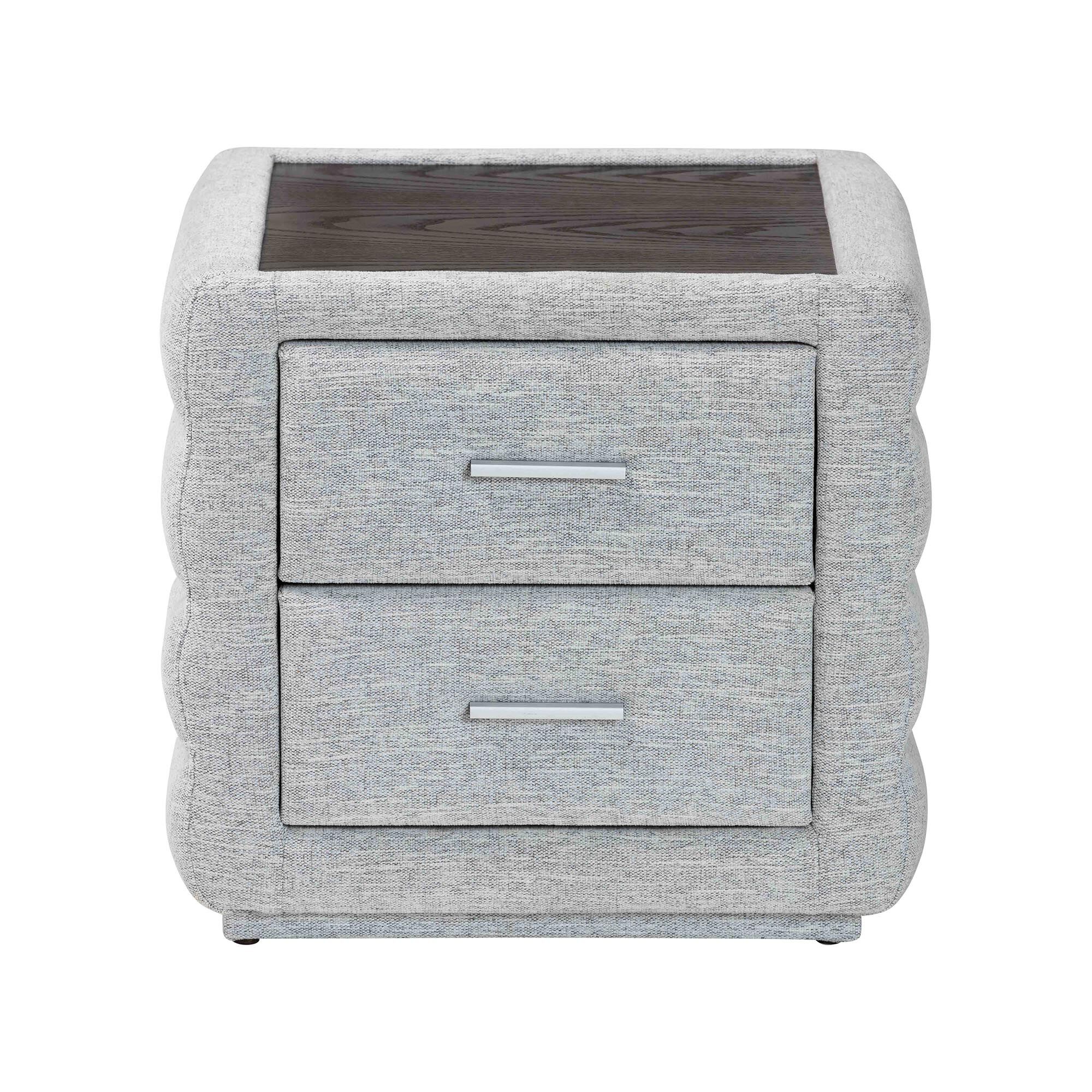 Cadmus Modern Light Grey Channel-Tufted Fabric 2-Drawer Nightstand, GREY, alternate image number 3