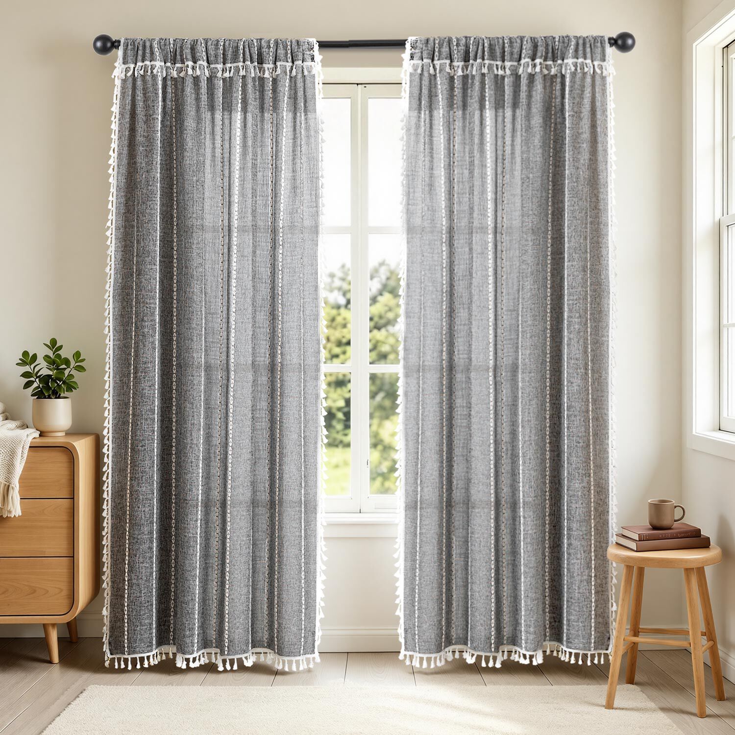 Boho Tassel Light Filtering Curtain Pair