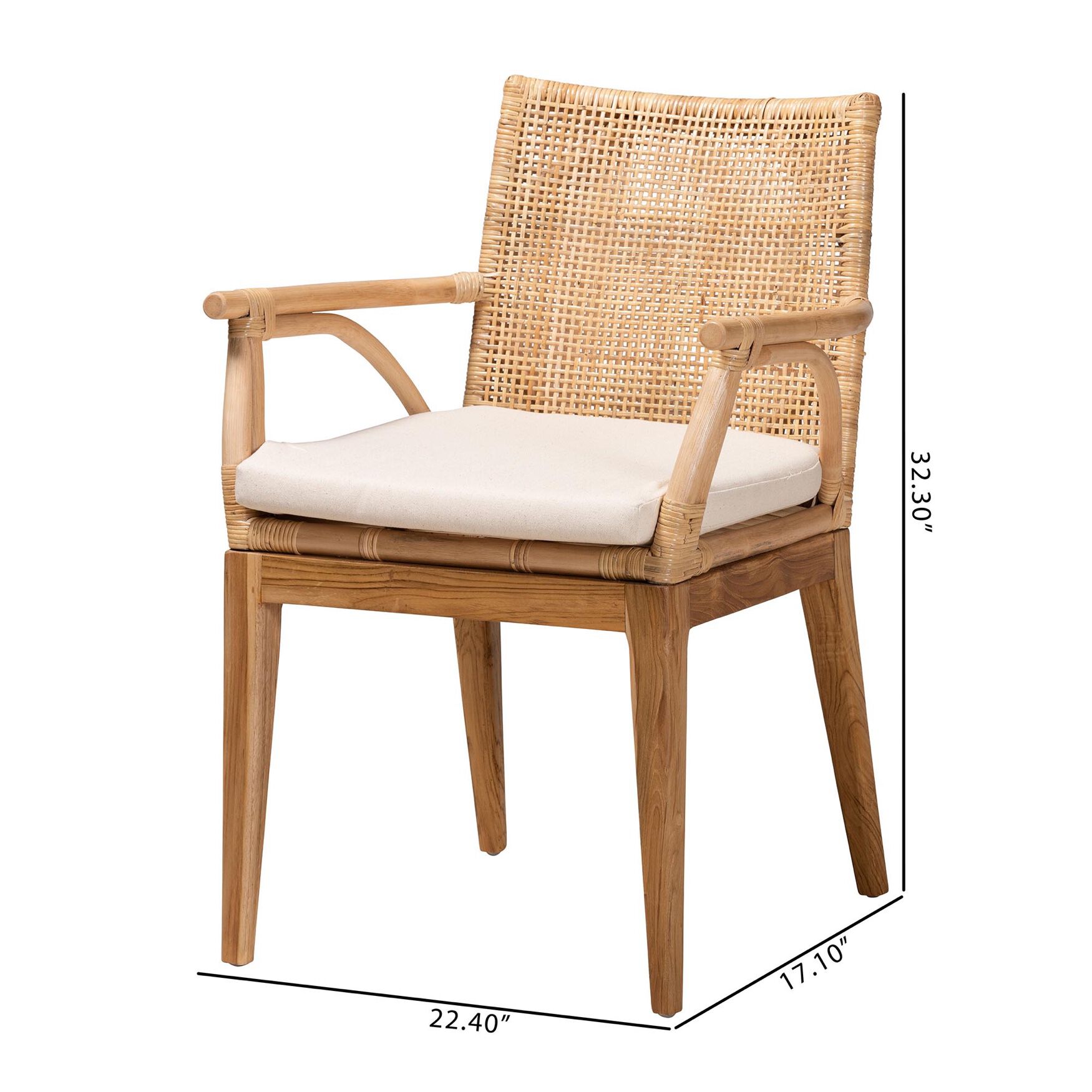 Storsel Modern Bohemian Natural Brown Finished Teak Wood and Rattan Dining Chair, , alternate image number 14