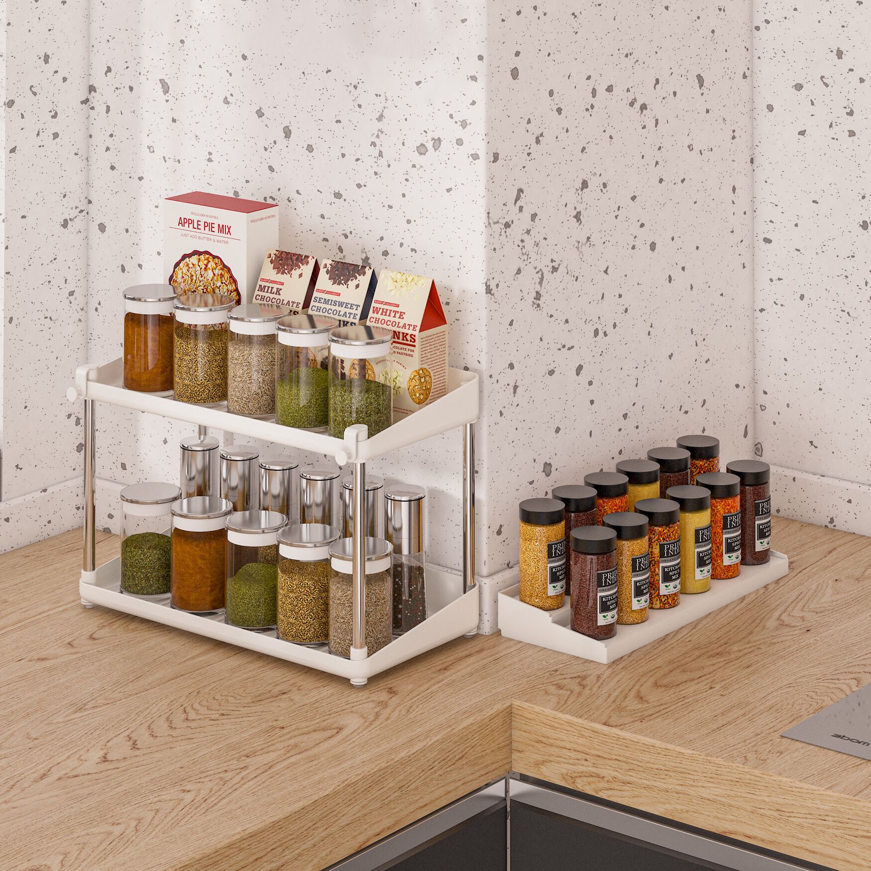 Simple Two Tier Shelf Spice Rack Organizer White Brylane Home