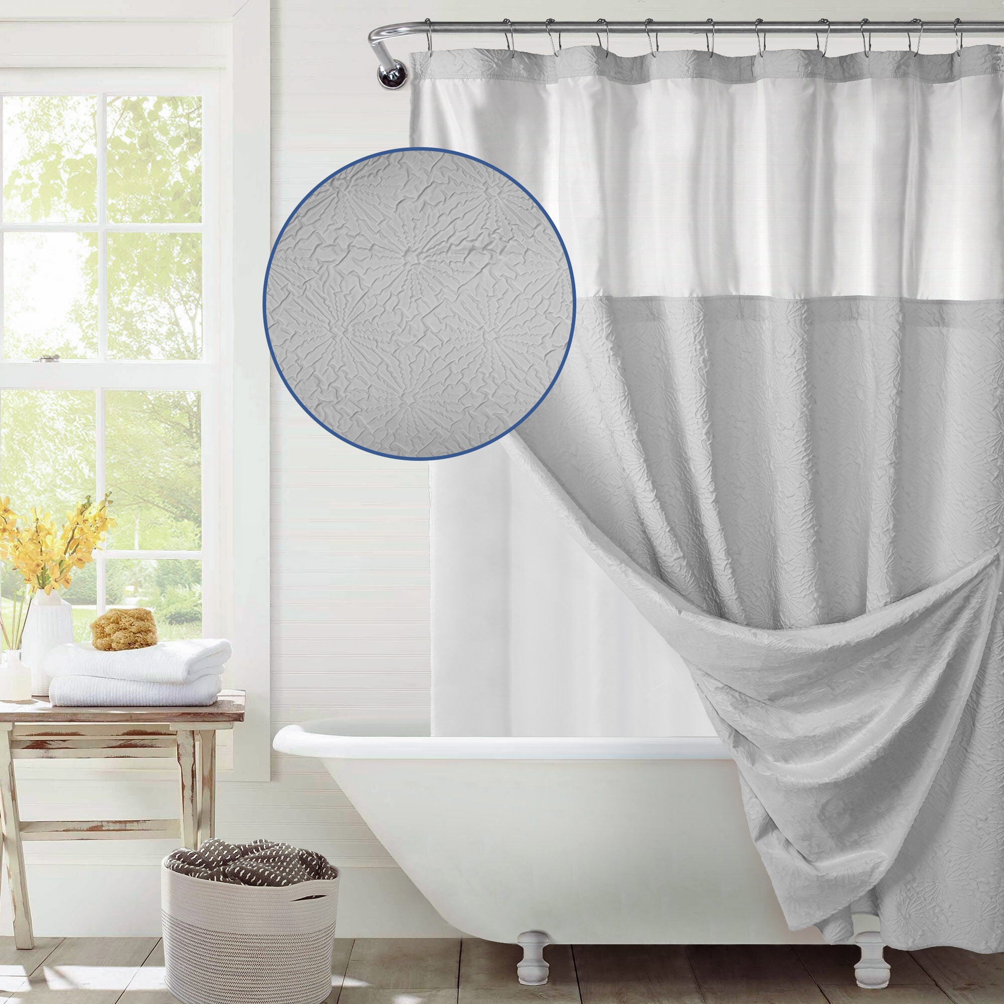 Starburst Crinkle Shower Curtain with Snap-in Liner, Hooks Included