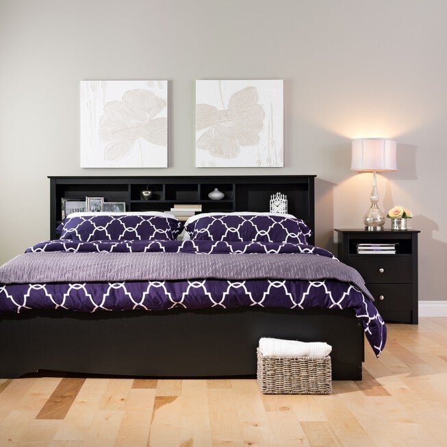 Sonoma Tall 2-Drawer Nightstand with Open Shelf, Black, , alternate image number null