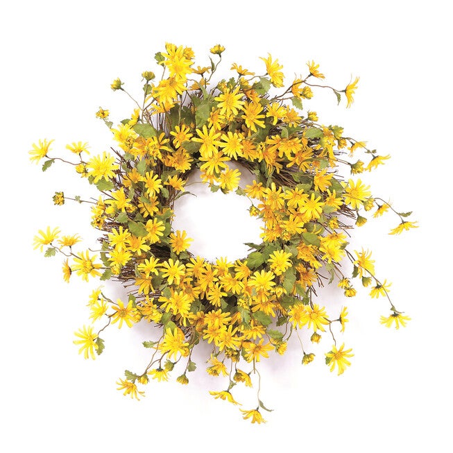 Daisy Floral Wreath 23 inchesD, YELLOW, hi-res image number 0