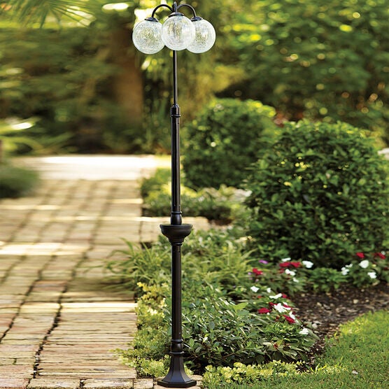 Triple Bulb Crackle Solar Lamp Garden Planters Brylane Home