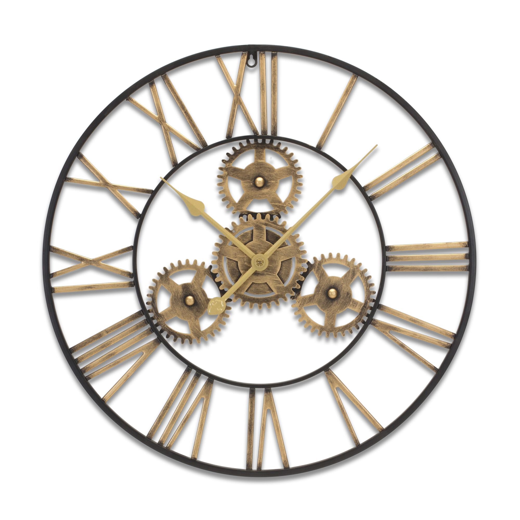 Wall Clock 23.75 inchesD Iron 1 AA Battery, Not Included, GOLD/BLACK, hi-res image number 0