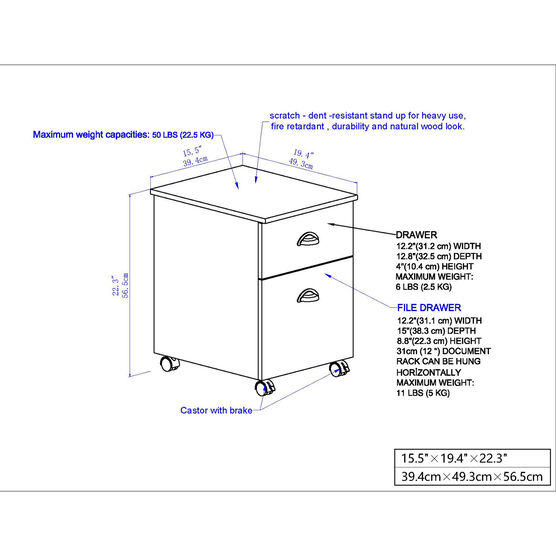 Hawksbury 2 Drawer Mobile File Cabinet File Cabinet, , alternate image number null