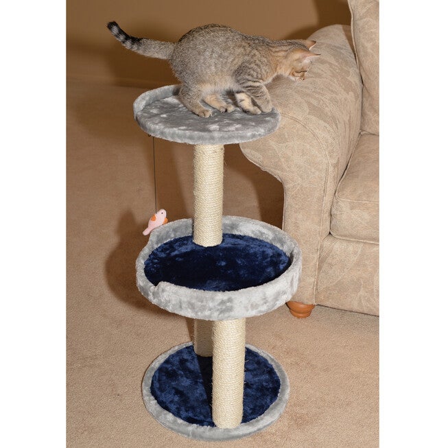 Three-Level Compact Real Wood Cat Scratcher With Perch, , alternate image number null