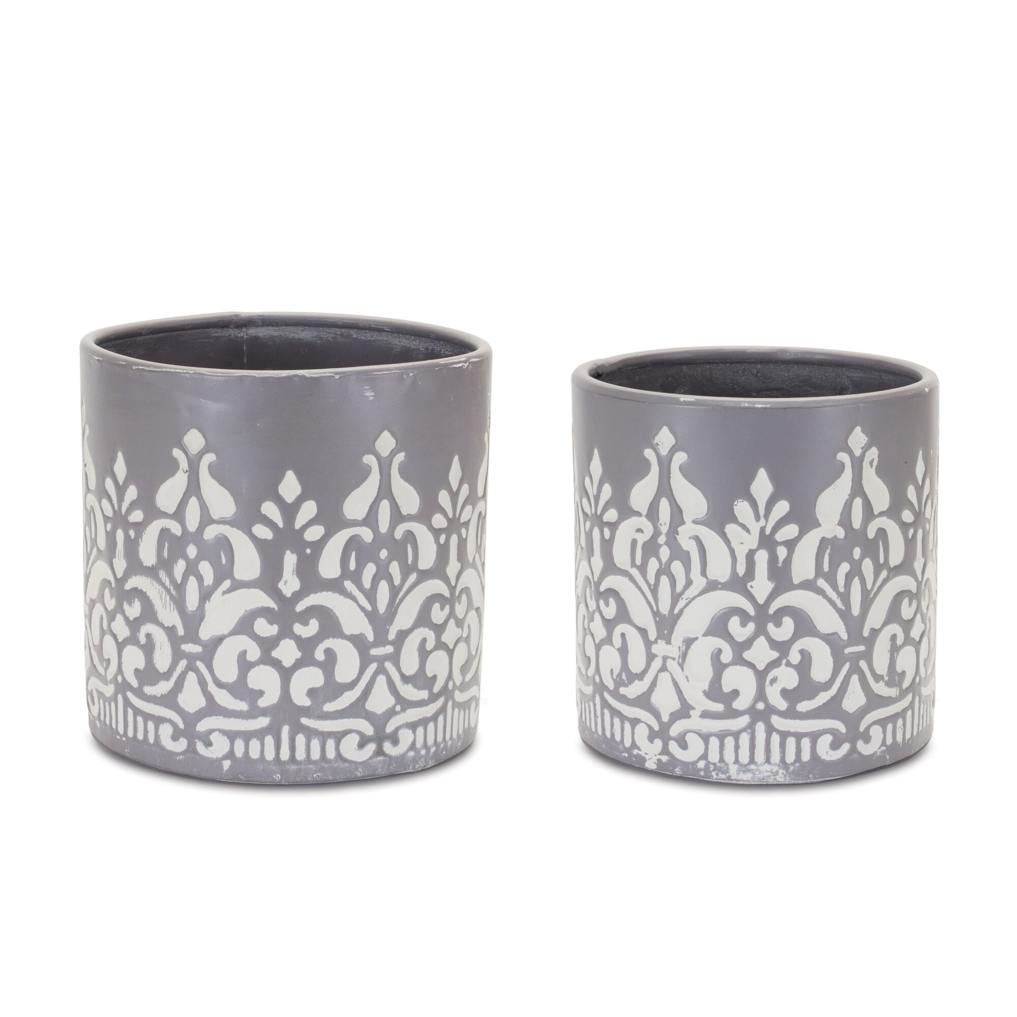 Ornate Metal Planter (Set of 2), GREY WHITE, hi-res image number 0