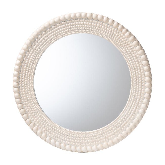 Grazia Modern Round Beaded-framed Accent Mirror in Pearl White, PEARL WHITE, alternate image number null