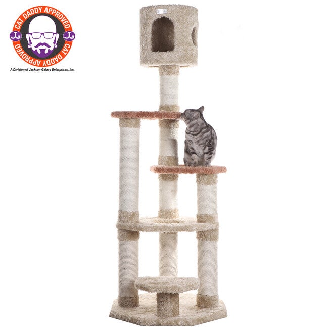 Real Wood 66 inches Cat Climber Junggle Tree With Sisal Carpet Platforms, KHAKI, hi-res image number null
