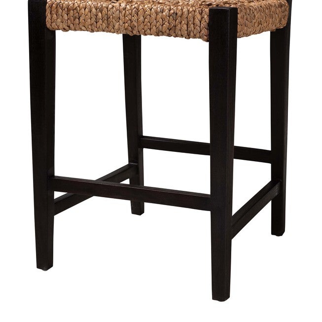 Alise Modern Bohemian Dark Brown Mahogany Wood And Seagrass Counter Stool, , alternate image number null