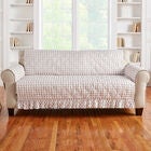 Gingham Ruffled Waterproof Microfiber Sofa Protector, TAUPE WHITE, hi-res image number null
