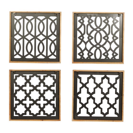 Set Of 4 Black Wood Contemporary Wall Decor, , alternate image number null