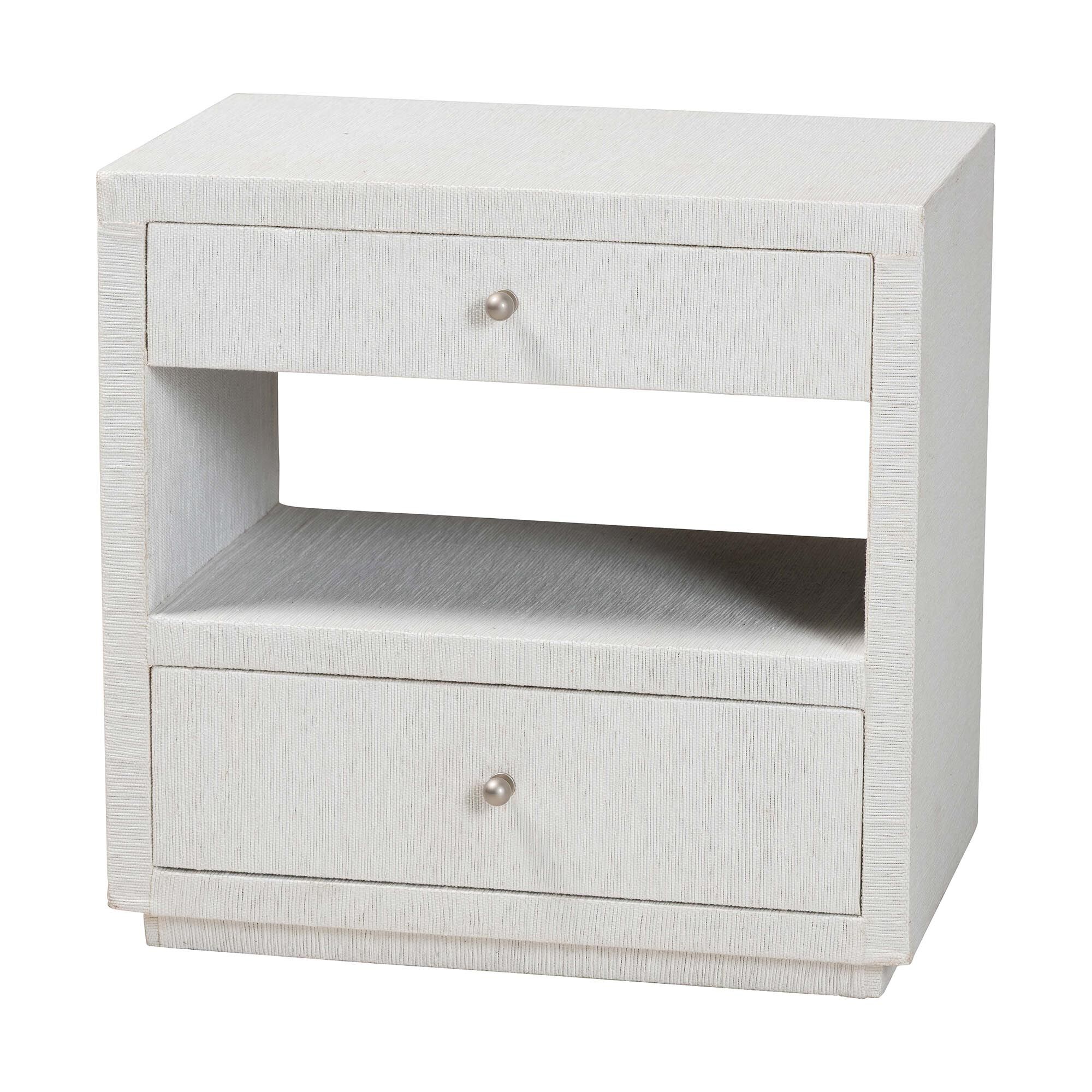 Kai Grasscloth End Table, WHITE, alternate image number 1