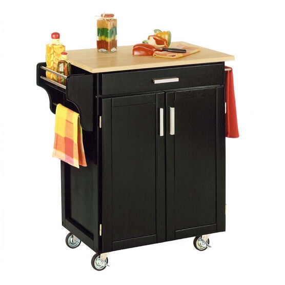 Black Finish Create a Cart with Wood Top , BLACK WOOD, hi-res image number null