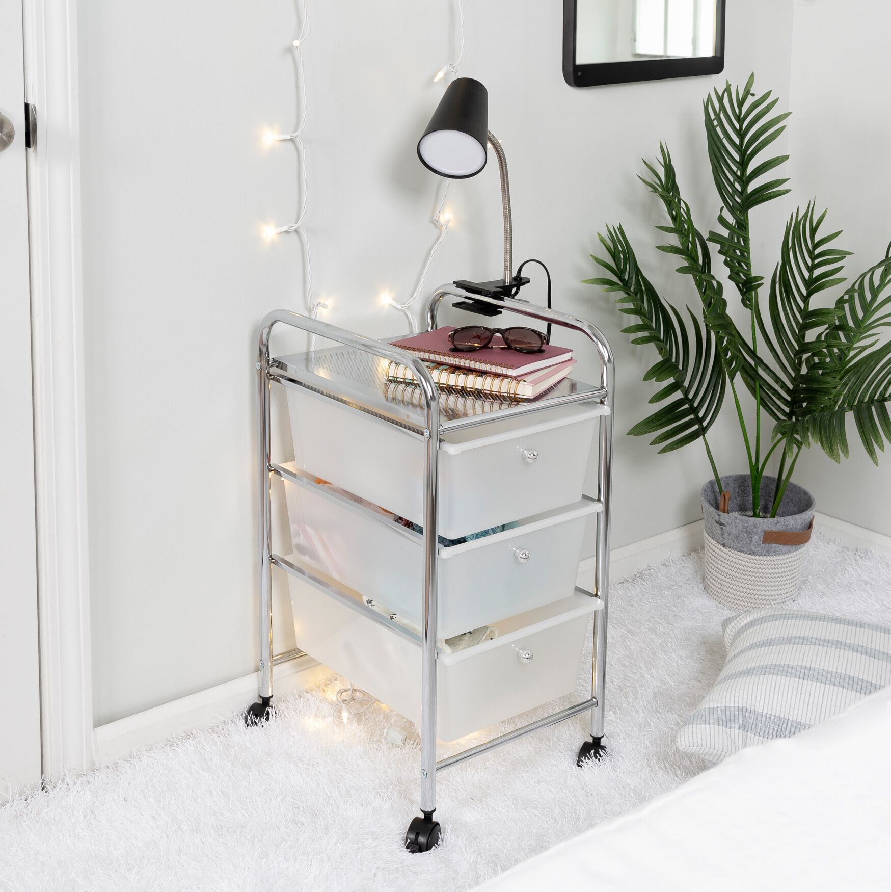 3-Drawer Rolling Storage Cart, CHROME CLEAR, on-hover image number 1