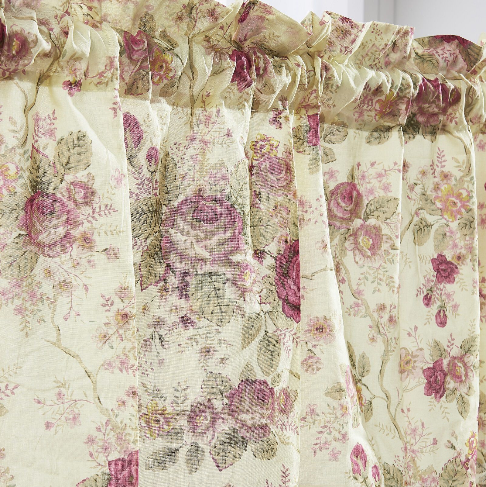 Antique Rose 100% Cotton Window Treatment Valance Curtains, ECRU, alternate image number 3