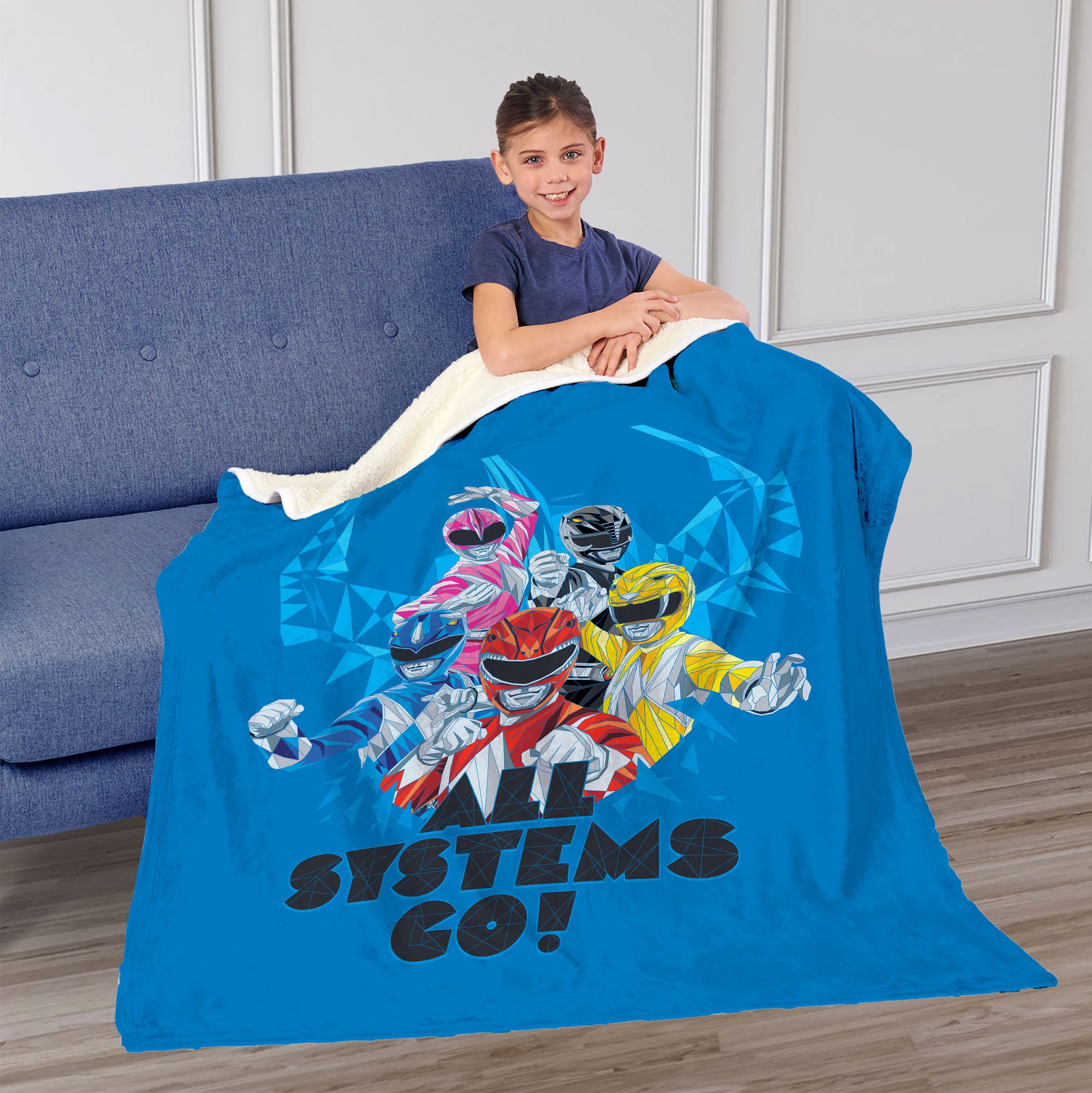 Hasbro Power Rangers All Systems Go Silk Touch Sherpa Throw Blanket 50X60 Inches, BLUE, on-hover image number 1