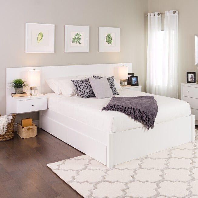 Floating Queen Headboard with Nightstands, White, , alternate image number 4